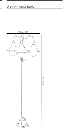 Palo per esterno IP44 in alluminio nero diffusore in acrilico 3 lampade 3XE27 non incluse PAVIA