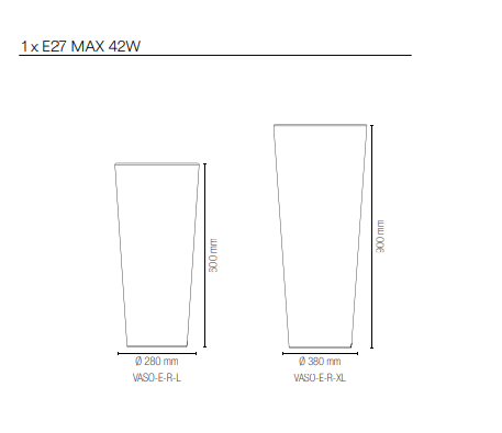 Vaso per esterno IP65 cilindro in polietilene lampada 1XE27 non inclusa due misure GECO-VASO-R