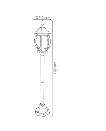 Palo lanterna per esterno IP44 in alluminio nero pennellato verde diffusore vetro lampada 1XE27 non inclusa SANTIAGO