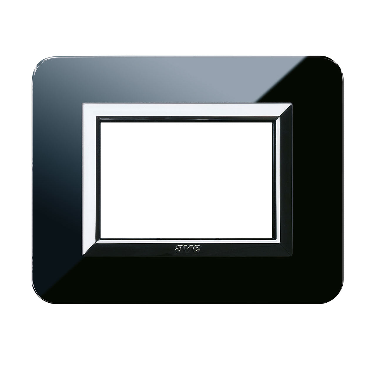 AVE Placca tecnopolimero Personal S44, colore nero assoluto con cornice cromo 3/4/7 moduli 44P03NAL