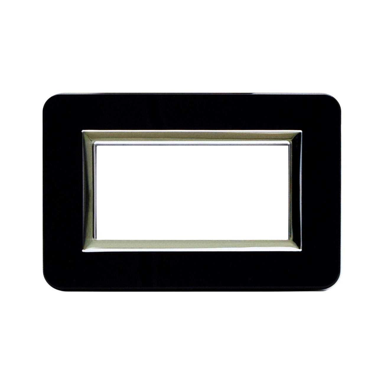 AVE Placca tecnopolimero Personal S44, colore nero assoluto con cornice cromo 3/4/7 moduli 44P03NAL