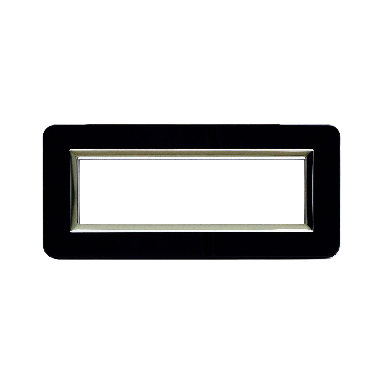 AVE Placca tecnopolimero Personal S44, colore nero assoluto con cornice cromo 3/4/7 moduli 44P03NAL