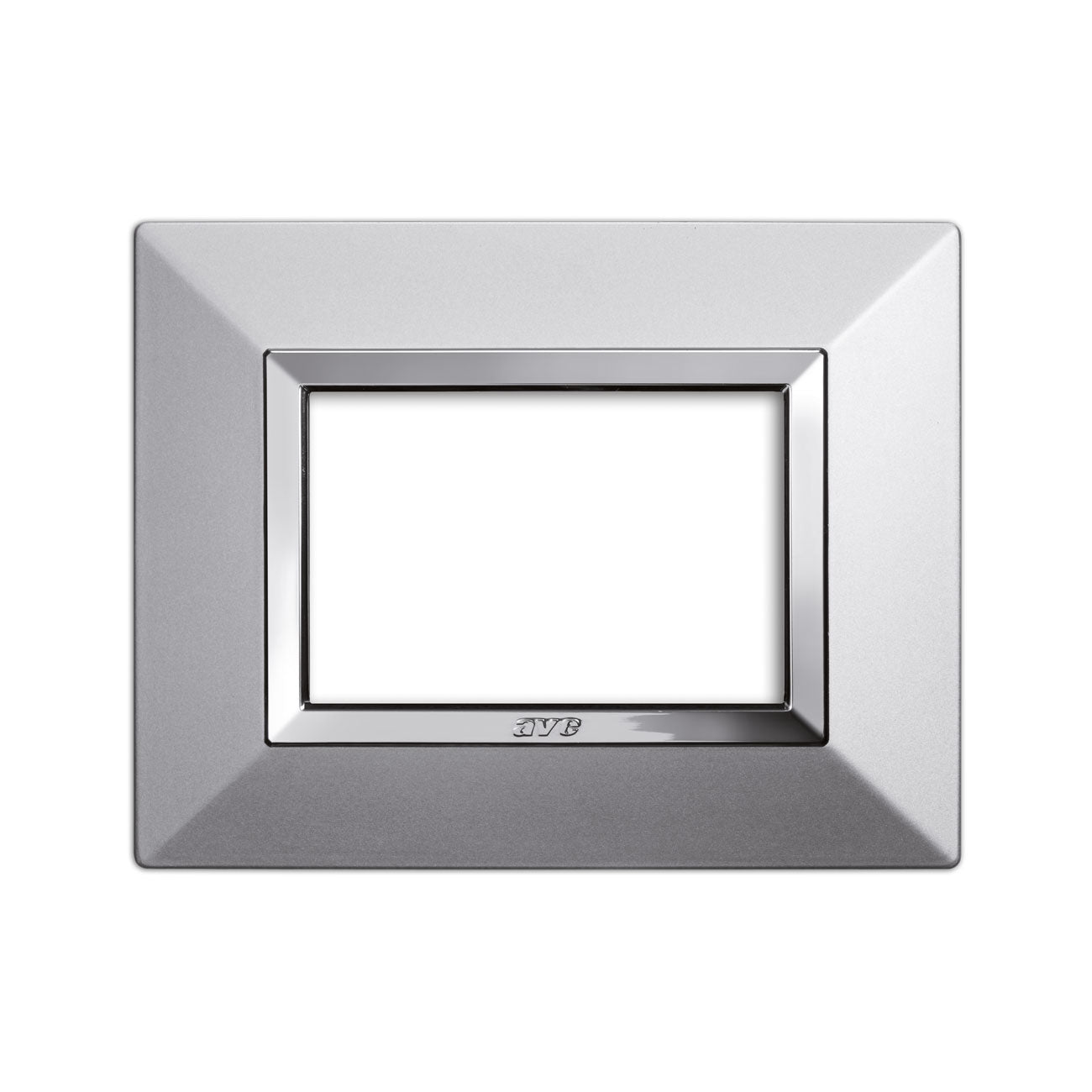 AVE Placca Zama, S44 colore alluminio naturale , con cornice cromo metallo 3/4/7 moduli 44P93ALS