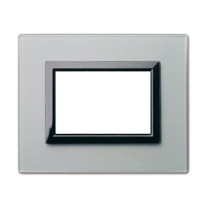 AVE Placca Vera 44, in vetro colore grigio argentato finitura opaca con cornice grigio scuro lucido 3/4/7 moduli 44PV3GO