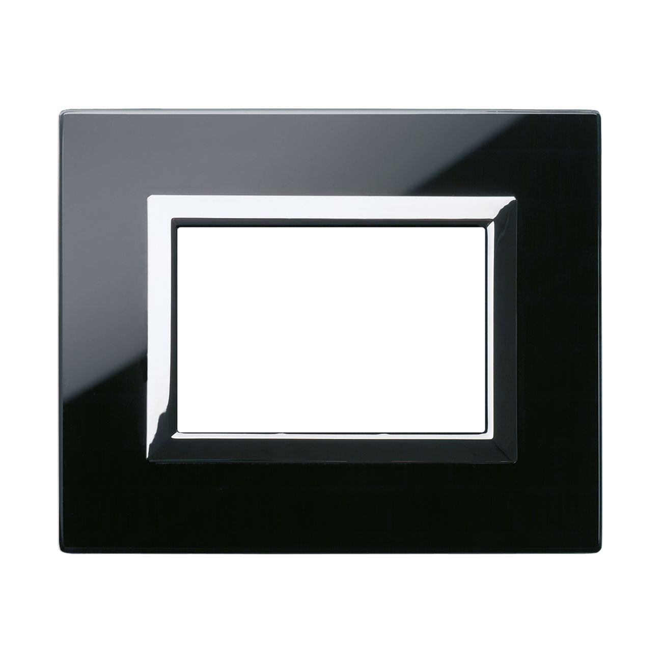 AVE Placca Vera 44, in vetro colore nero assoluto finitura lucida con cornice cromo 3/4/7 moduli 44PV3NAL