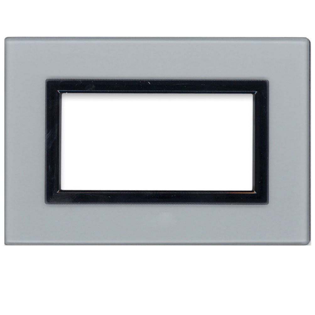 AVE Placca Vera 44, in vetro colore grigio argentato finitura opaca con cornice grigio scuro lucido 3/4/7 moduli 44PV3GO