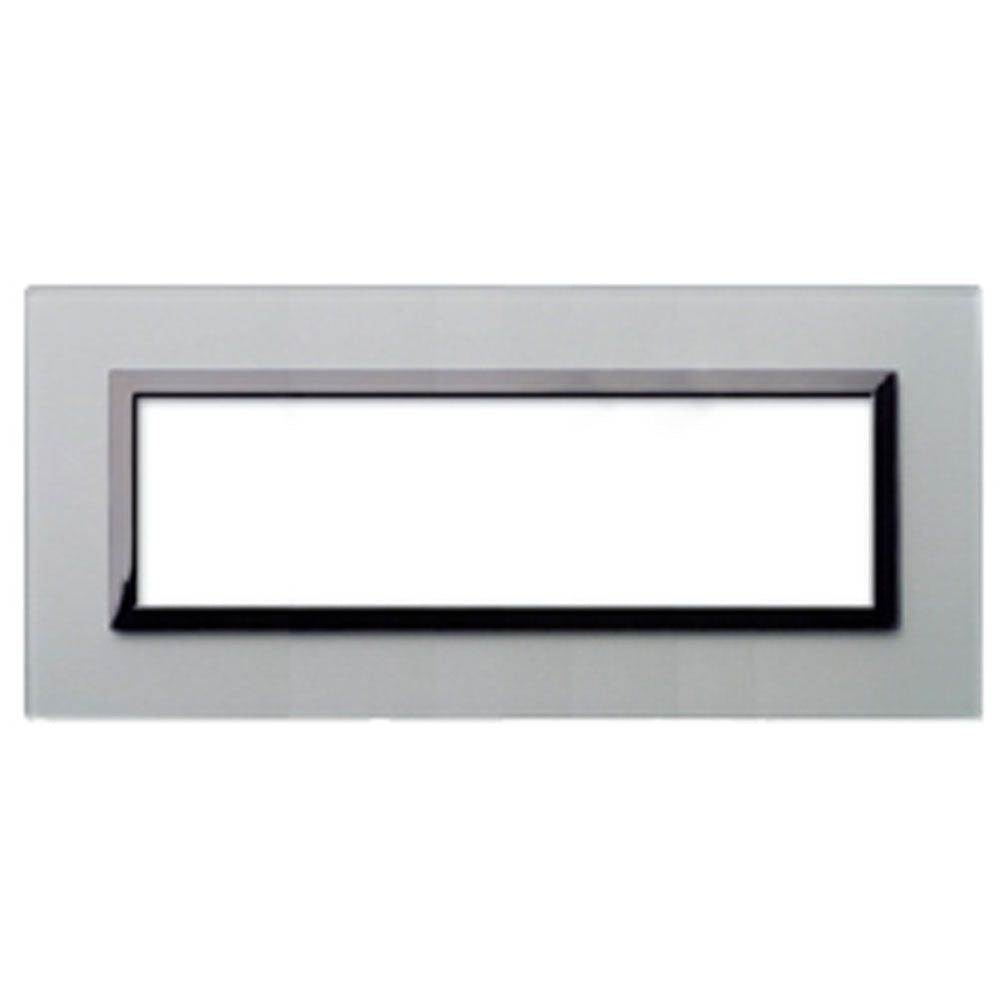 AVE Placca Vera 44, in vetro colore grigio argentato finitura opaca con cornice grigio scuro lucido 3/4/7 moduli 44PV3GO