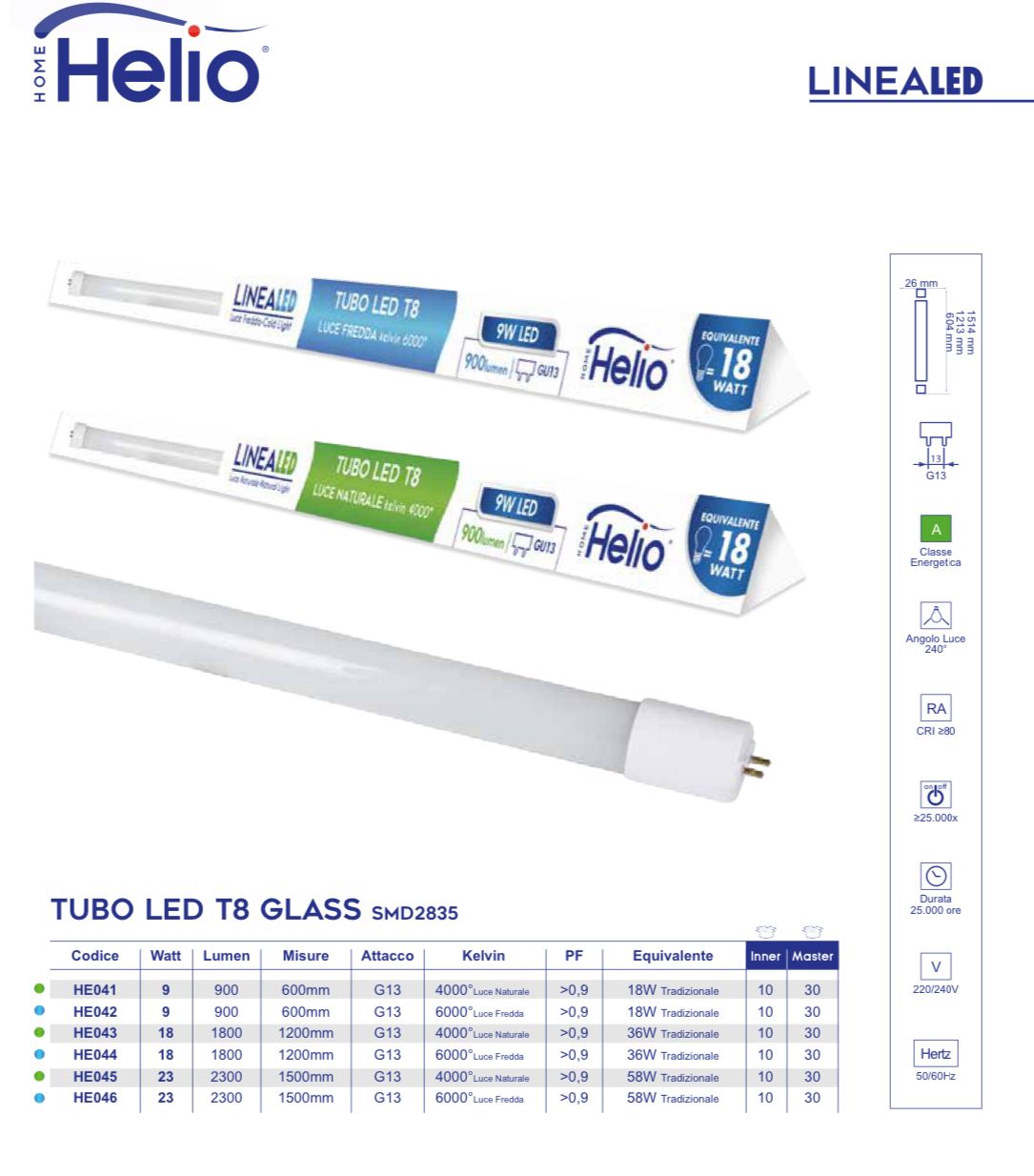 TUBO LED t8 GLASS LINEARE