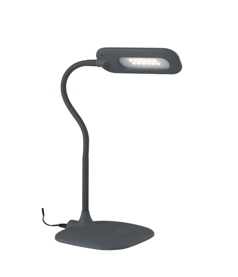 Lampada da scrivania LED orientabile in metallo-silicone bianco-nero-grigio dimmerabile