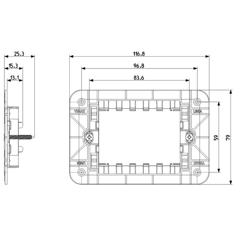 Supporto 3 moduli con viti per scatole 3 moduli Vimar Linea 30613