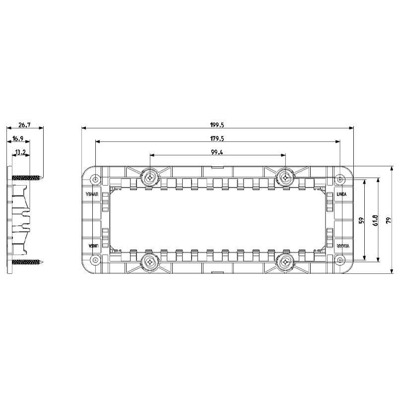 Supporto 7 moduli, con viti, per scatole 6/7 moduli Vimar Linea 30617